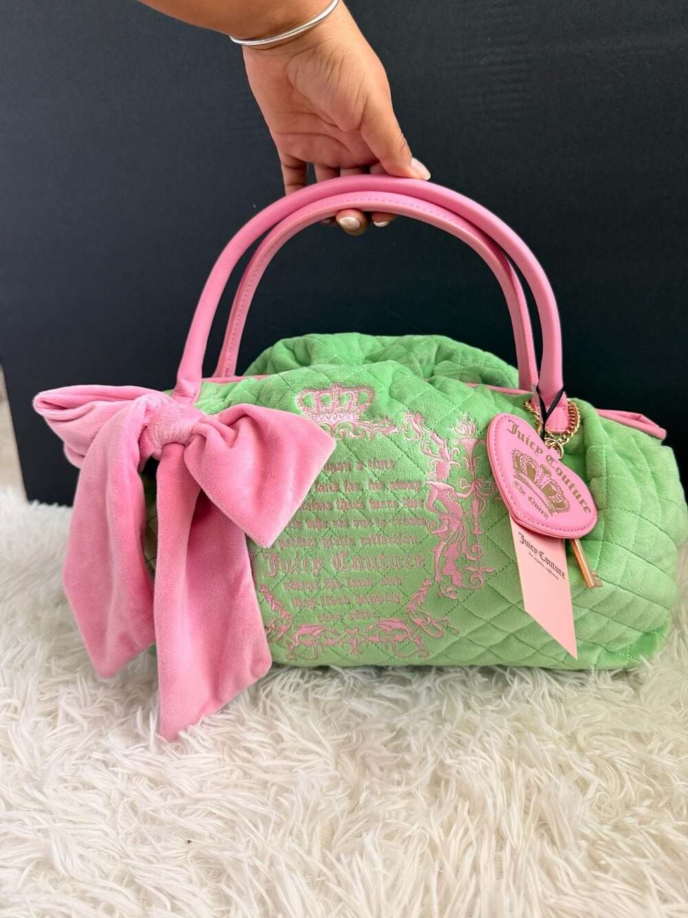 Juicy Couture Juicy Tale Bowler Satchel Bag Retro Green Pink